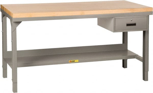 Stationary Heavy-Duty Workbench with Butcher Block Top: Gray MPN:WSJ2-2448-AH-DR