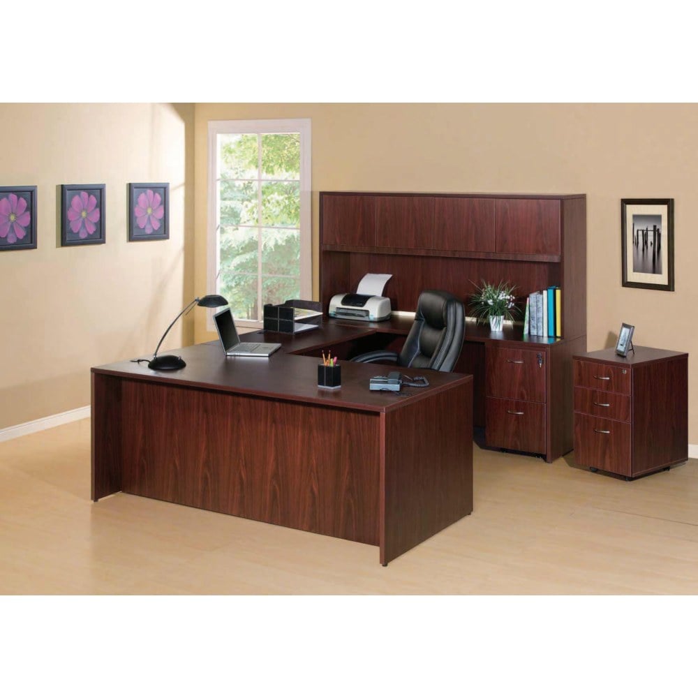 Lorell Essentials 72inW Rectangular Shell Computer Desk, Mahogany MPN:69371