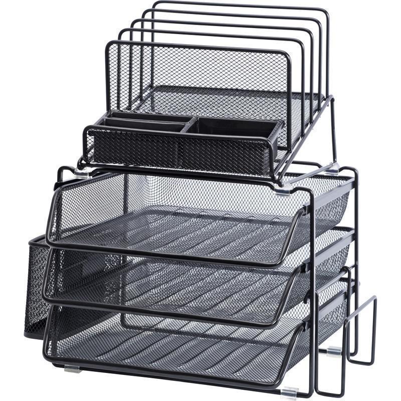 Lorell Mesh 4-Tier Desk Organizer, Black MPN:95251