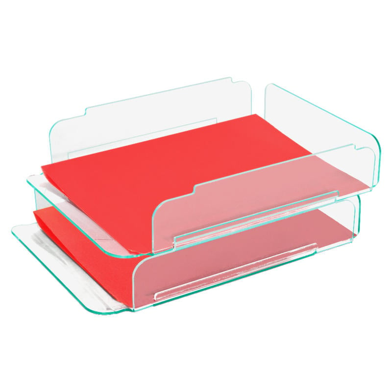 Lorell Acrylic Stacking Letter Trays, For * 1/2in x 11in Use, Clear/Green Edge, Set Of 2 (Min Order Qty 2) MPN:80655