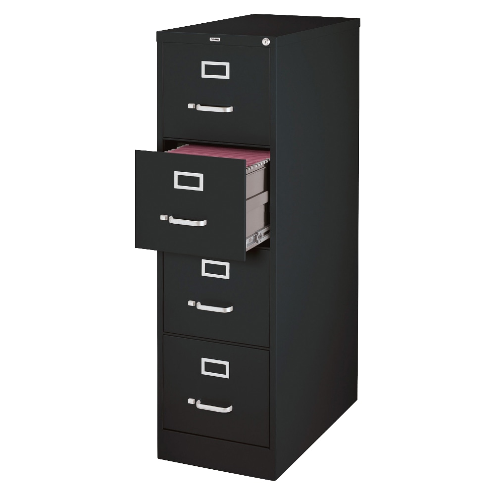 Lorell Fortress 26-1/2inD Vertical 4-Drawer Legal-Size File Cabinet, Black MPN:60198