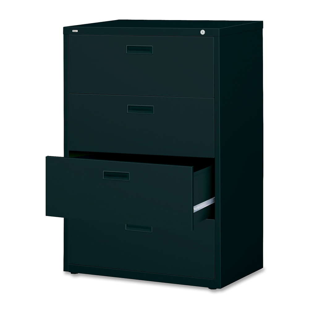 Lorell 30inW x 18-5/8inD Lateral 4-Drawer File Cabinet, Black MPN:60560