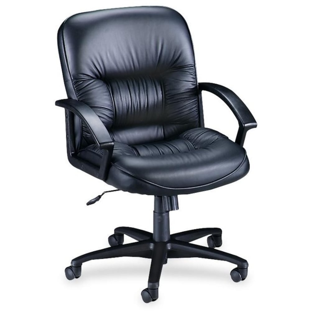 Lorell Tufted Ergonomic Bonded Leather Mid-Back Chair, Black MPN:60115