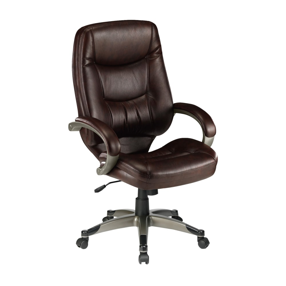 Lorell Westlake Ergonomic Bonded Leather High-Back Chair, Saddle/Champagne MPN:63280