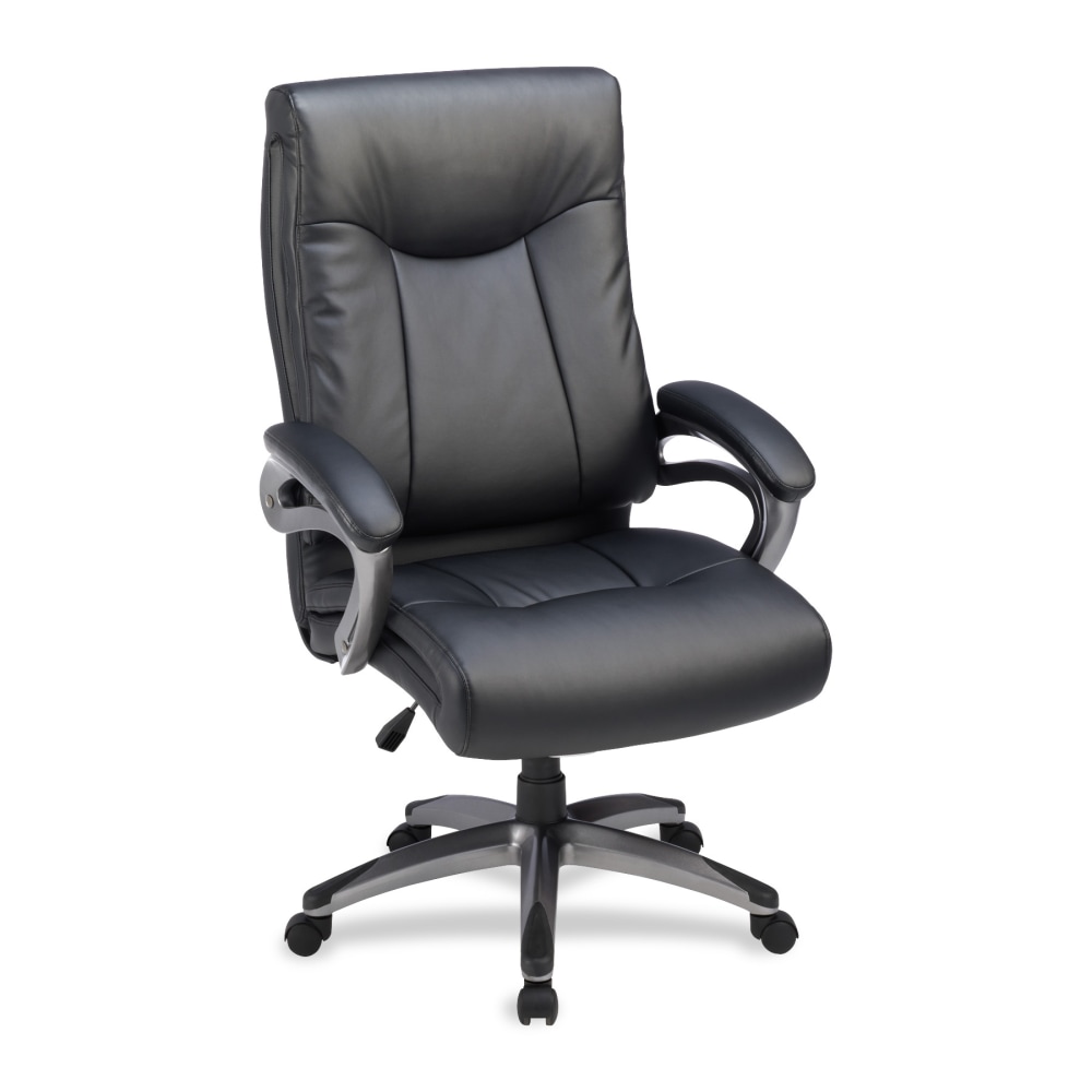 Lorell Ergonomic Bonded Leather High-Back Chair, Black/Gun Metal MPN:69516