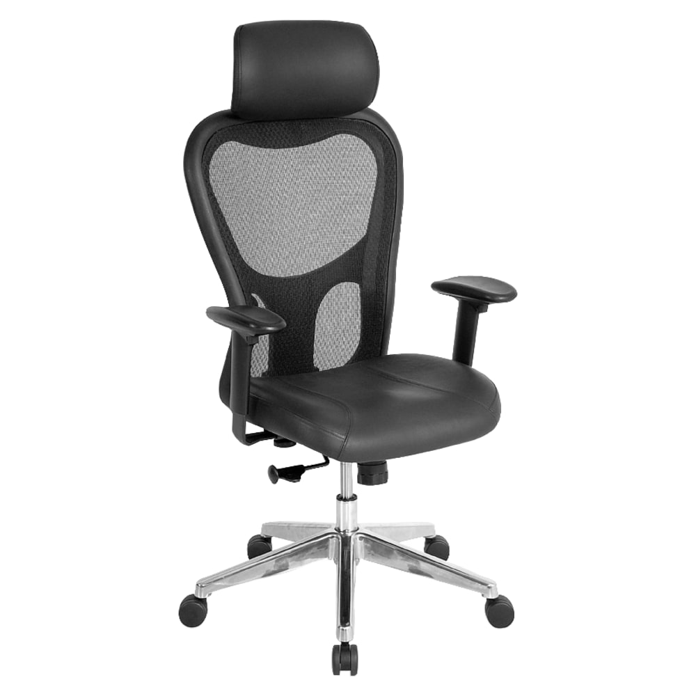 Lorell Executive Ergonomic Bonded Leather/Mesh High-Back Chair, With Headrest, Black MPN:85035