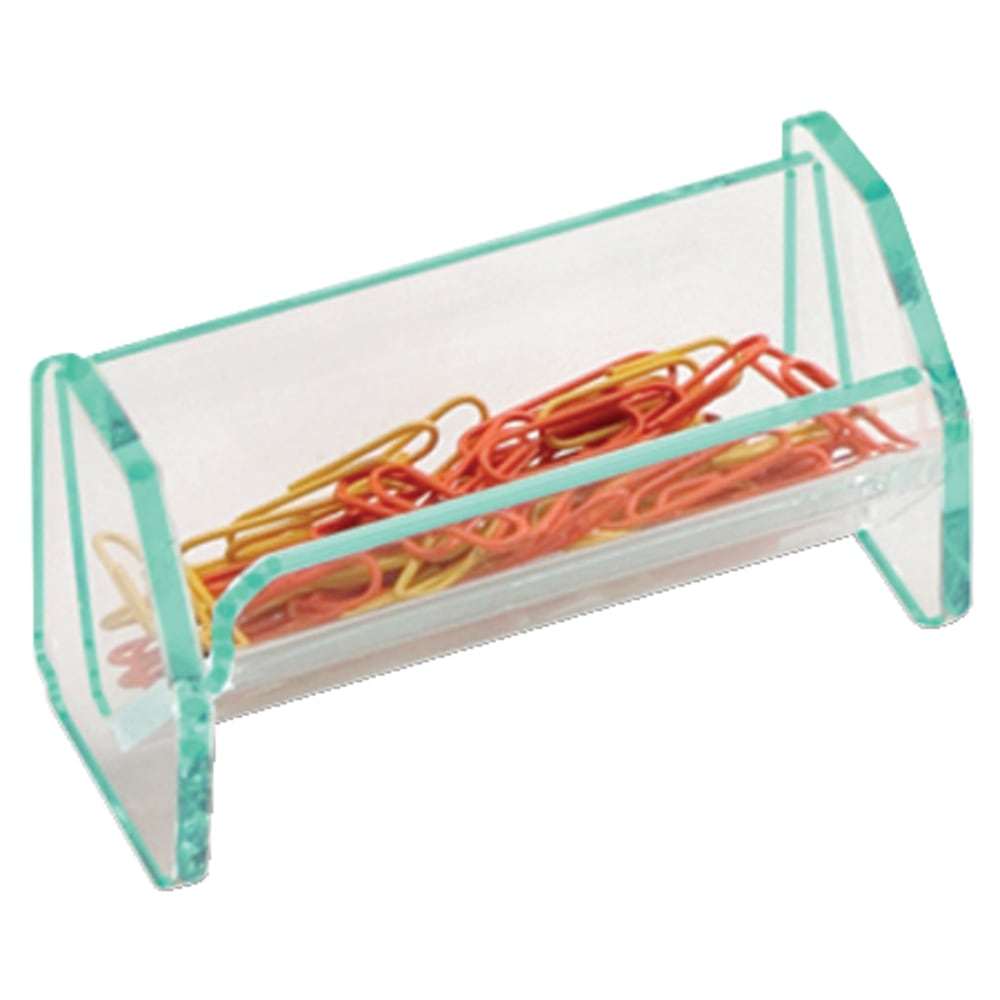 Lorell Acrylic Paper Clip Holder, 4inW x 2inD x 2 1/2inH, Clear/Green Edge (Min Order Qty 7) MPN:80660