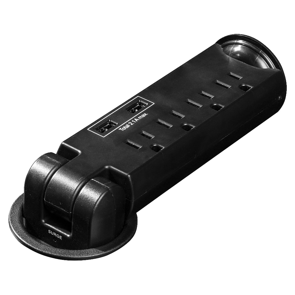 Lorell 4-Outlet Pull-Out Surge Protection Desktop Power Strip, 8ft Cord, Black MPN:33992