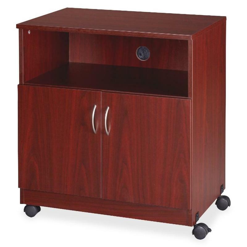 Lorell Mobile Machine Stand with Shelf - 30.8in Height x 28in Width x 19.3in Depth - Mahogany - Laminated Particleboard - Mahogany MPN:60268