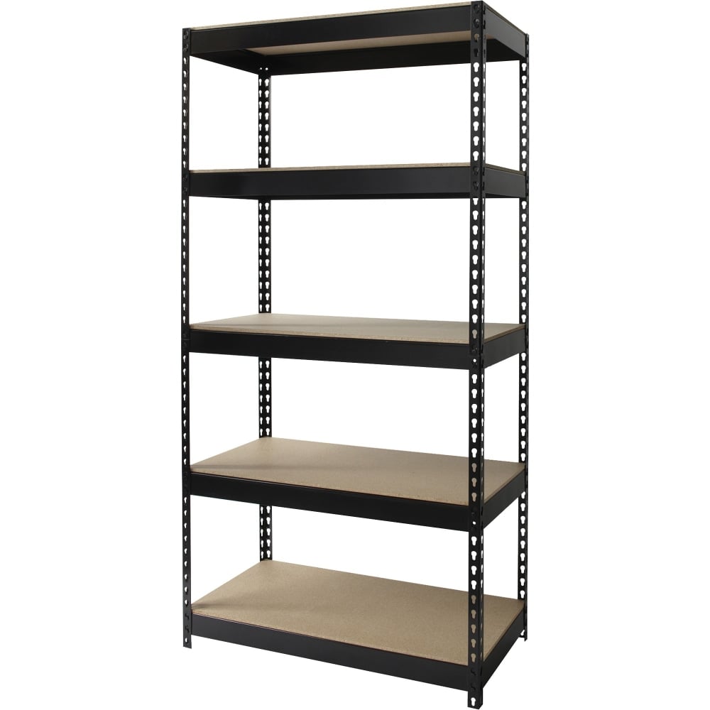 Lorell 5-Shelf Riveted Steel Shelving, 72inH x 36inW x 18inD, Black MPN:61621