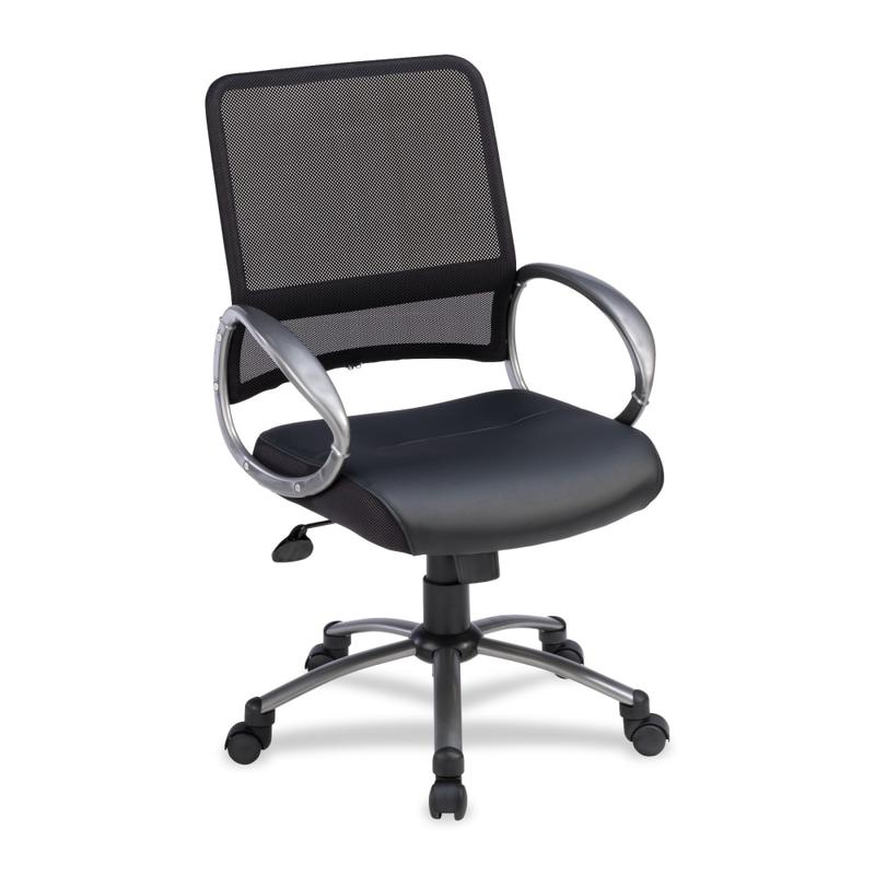 Lorell Mid-Back Bonded Leather/Mesh Task Chair, Black/Silver MPN:69518