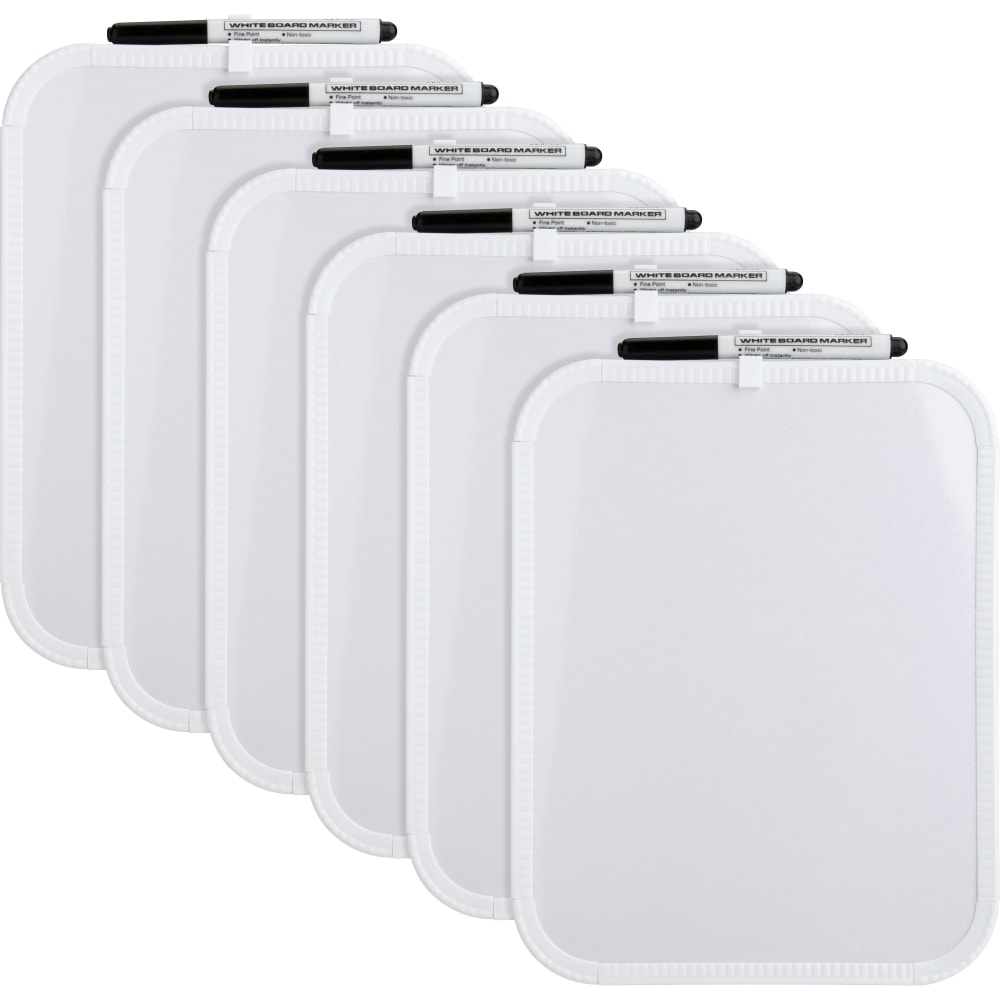 Lorell Personal Dry-Erase Whiteboards, 11in x 8 1/2in, Plastic Frame With White Finish, Pack Of 6 (Min Order Qty 2) MPN:75620BD