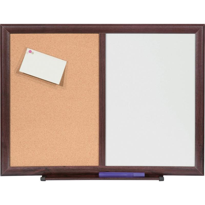 Lorell Non-Magnetic Melamine Dry-Erase Whiteboard Cork Combo Board, 48in x 36in, Mahogany Wood Frame MPN:84171