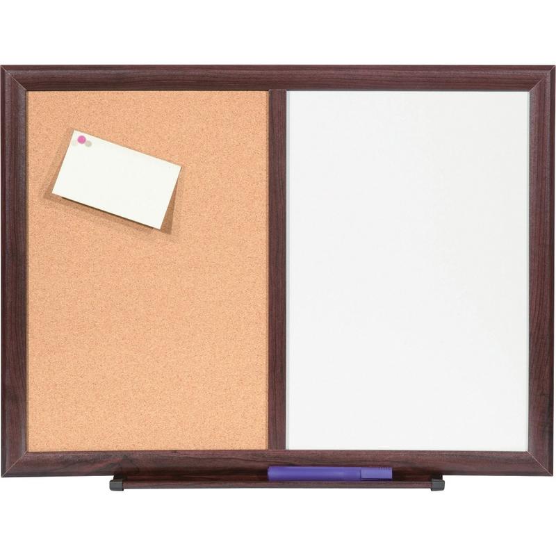 Lorell Non-Magnetic Melamine Dry-Erase Whiteboard Cork Combo Board, 24in x 18in, Mahogany Wood Frame (Min Order Qty 2) MPN:84270