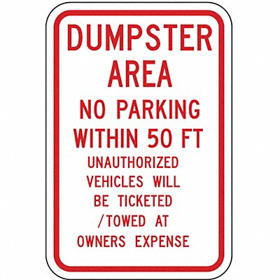 Dumpster No Parking Sign 18 x 12 MPN:DL-019-12HA