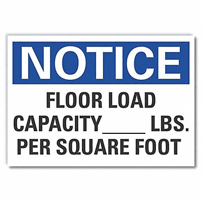 Floor Load Notice Lbl 10x14in Polyester MPN:LCU5-0219-ND_14X10