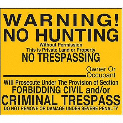 Rflctv Warn No Hunting Sign 12x12in Alum MPN:NT-036-12HA