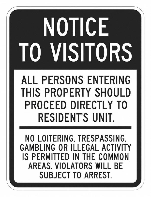 Rflctv Notice to Visitors Sign 18x12in MPN:T1-1922-DG_12x18