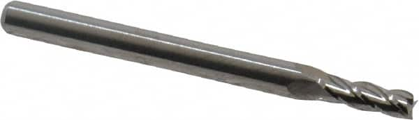 Square End Mill: 0.1'' Dia, 19/64'' LOC, 1/8'' Shank Dia, 1-1/2'' OAL, 4 Flutes, Solid Carbide MPN:11110010