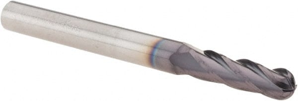 Ball End Mill: 5.50 mm Dia, 20.00 mm LOC, 4 Flute, Solid Carbide MPN:14021650A