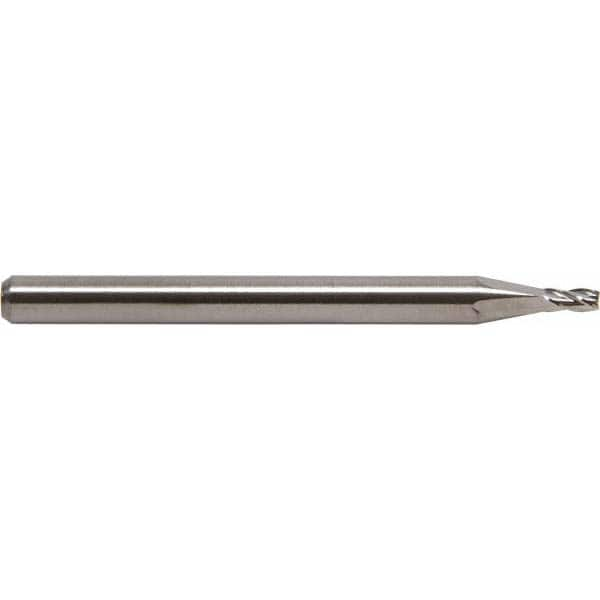 Square End Mill: 1/32'' Dia, 1/16'' LOC, 1/8'' Shank Dia, 1-1/2'' OAL, 4 Flutes, Solid Carbide MPN:16303120T