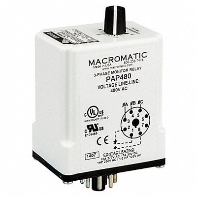 Phase Monitor Relay 208VAC Plug SPDT MPN:PAP208