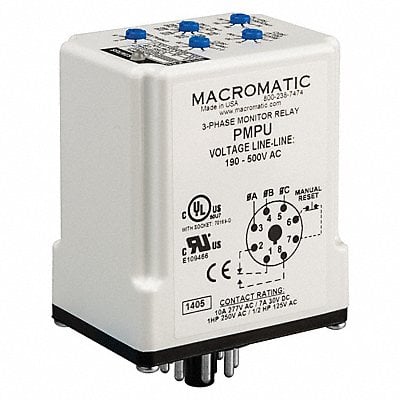 Phase Monitor Relay 190-500VAC Plug SPDT MPN:PMPU