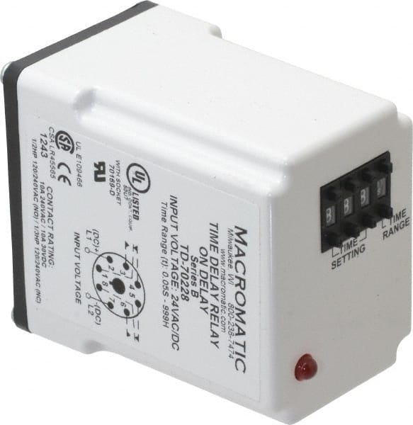 8 Pin, 999 hr Delay, Multiple Range DPDT Time Delay Relay MPN:TD-70228