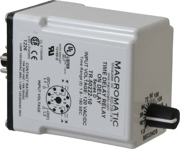 8 Pin, Multiple Range DPDT Time Delay Relay MPN:TR-50222-10