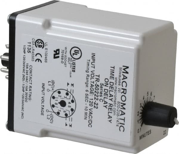 8 Pin, 10 min Delay, Multiple Range DPDT Time Delay Relay MPN:TR-50222-22