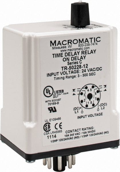 8 Pin, Multiple Range DPDT Time Delay Relay MPN:TR-50228-12