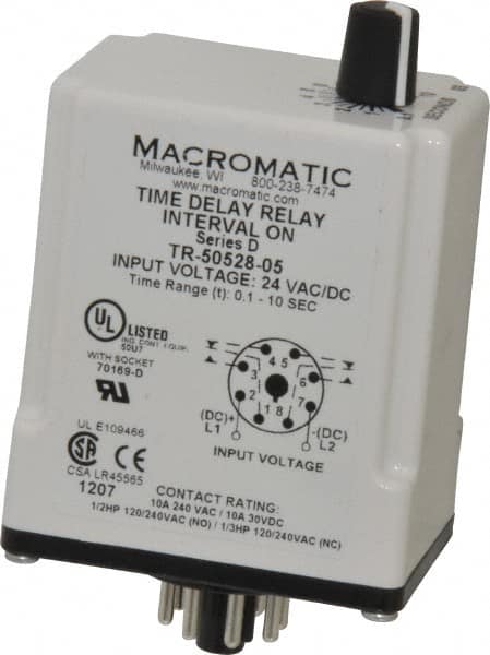 8 Pin, Multiple Range DPDT Time Delay Relay MPN:TR-50528-05