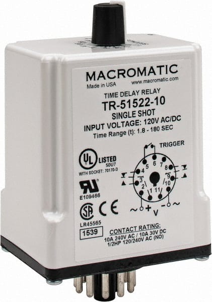 11 Pin, Multiple Range DPDT Time Delay Relay MPN:TR-51522-10