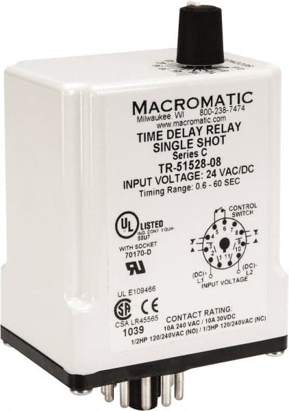 11 Pin, Multiple Range DPDT Time Delay Relay MPN:TR-51528-08