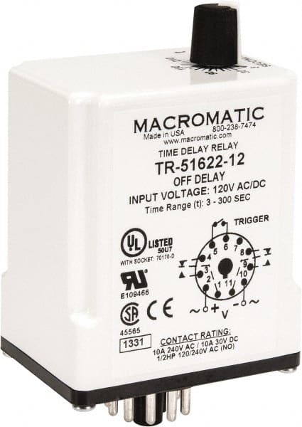 11 Pin, Multiple Range DPDT Time Delay Relay MPN:TR-51622-12