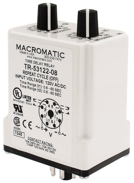 8 Pin, Multiple Range DPDT Time Delay Relay MPN:TR-53122-08