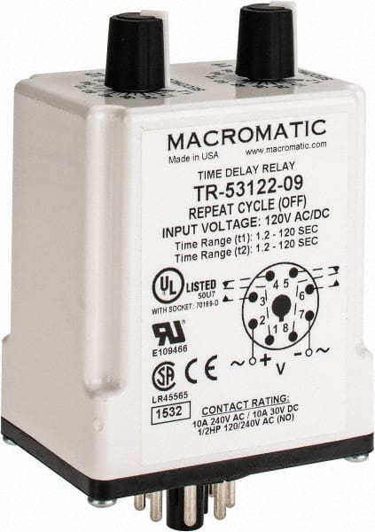 8 Pin, Multiple Range DPDT Time Delay Relay MPN:TR-53122-09