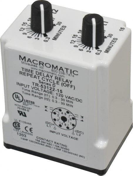 8 Pin, 30 min Delay, Multiple Range DPDT Time Delay Relay MPN:TR-53122-15