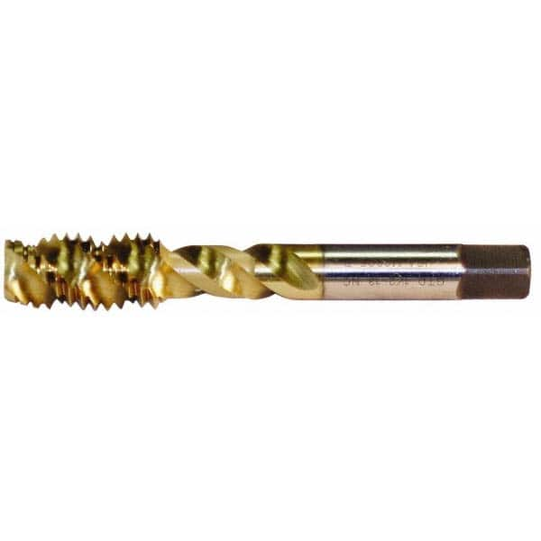 Spiral Flute Tap:  UNC,  3 Flute,  Bottoming,  2B/3B Class of Fit,  High-Speed Steel,  TiN Finish MPN:282120