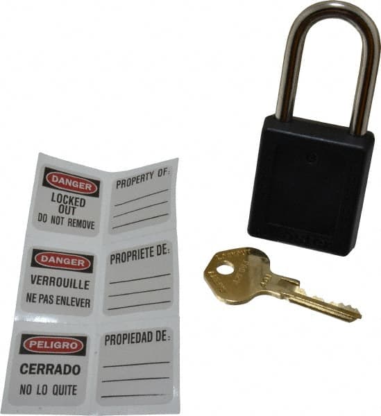 Lockout Padlock: Keyed Different, Key Retaining, Thermoplastic, Steel Shackle, Black MPN:410BLK