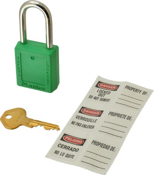 Lockout Padlock: Keyed Alike, Thermoplastic, Steel Shackle, Green MPN:410KAGRN-4XX686