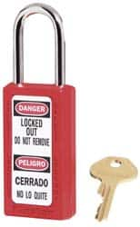 Lockout Padlock: Keyed Alike, Key Retaining, Thermoplastic, Plated Metal Shackle, Red MPN:410KAS12RED