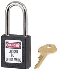 Lockout Padlock: Keyed Alike, Key Retaining, Thermoplastic, Plated Metal Shackle, Black MPN:410KAS3BLK