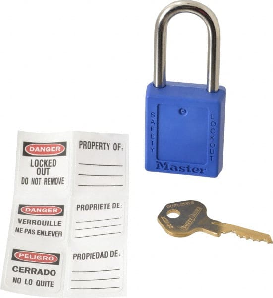 Lockout Padlock: Keyed Alike, Key Retaining, Thermoplastic, Plated Metal Shackle, Blue MPN:410KAS3BLU