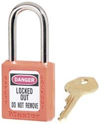 Lockout Padlock: Keyed Alike, Key Retaining, Thermoplastic, Plated Metal Shackle, Orange MPN:410KAS3ORJ