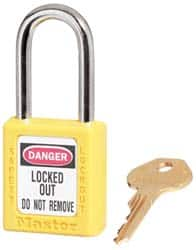 Lockout Padlock: Keyed Alike, Key Retaining, Thermoplastic, Plated Metal Shackle, Yellow MPN:410KAS6YLW