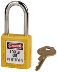 Lockout Padlock: Keyed Alike, Thermoplastic, Steel Shackle, Yellow MPN:410KAYLW-600F42