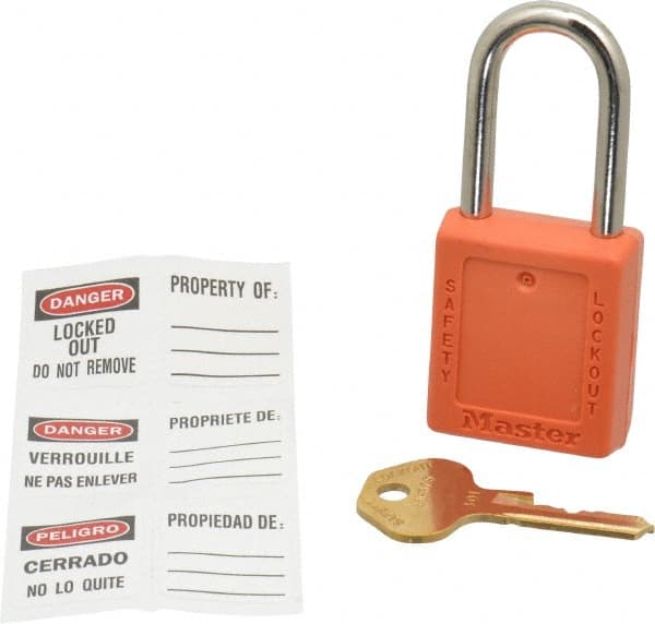 Lockout Padlock: Keyed Different, Key Retaining, Thermoplastic, Steel Shackle, Orange MPN:410ORJ