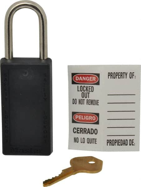 Lockout Padlock: Keyed Different, Key Retaining, Thermoplastic, Steel Shackle, Black MPN:411BLK