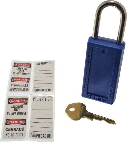 Lockout Padlock: Keyed Different, Key Retaining, Thermoplastic, Steel Shackle, Blue MPN:411BLU